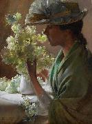 Charles Courtney Curran Lady with a Bouquet France oil painting artist
